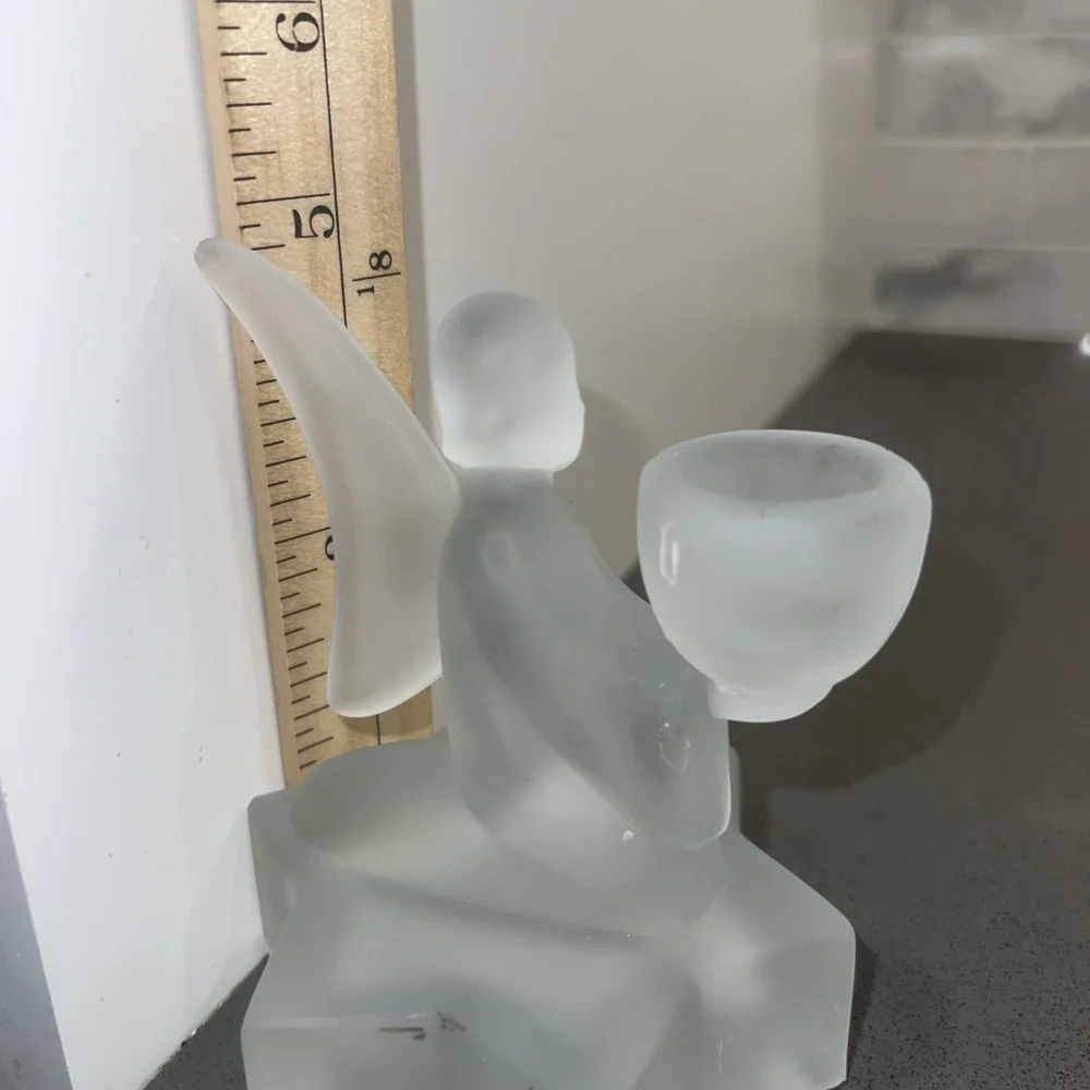 Vintage Frosted Glass Angel Candle Holder 4